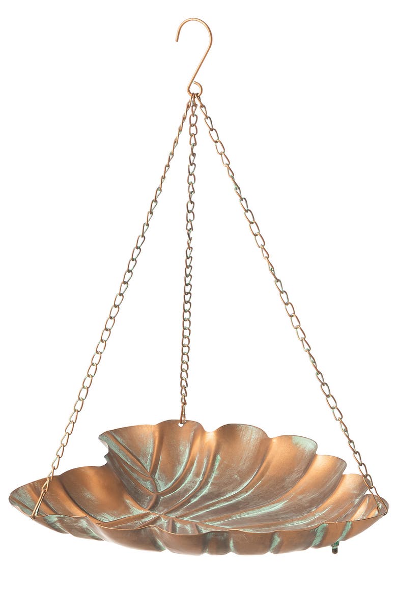19.5"H Multifunctional 2-in-1 Metal Faux Copper Patina Finish Birdfeeder, Alternate, color, Gold