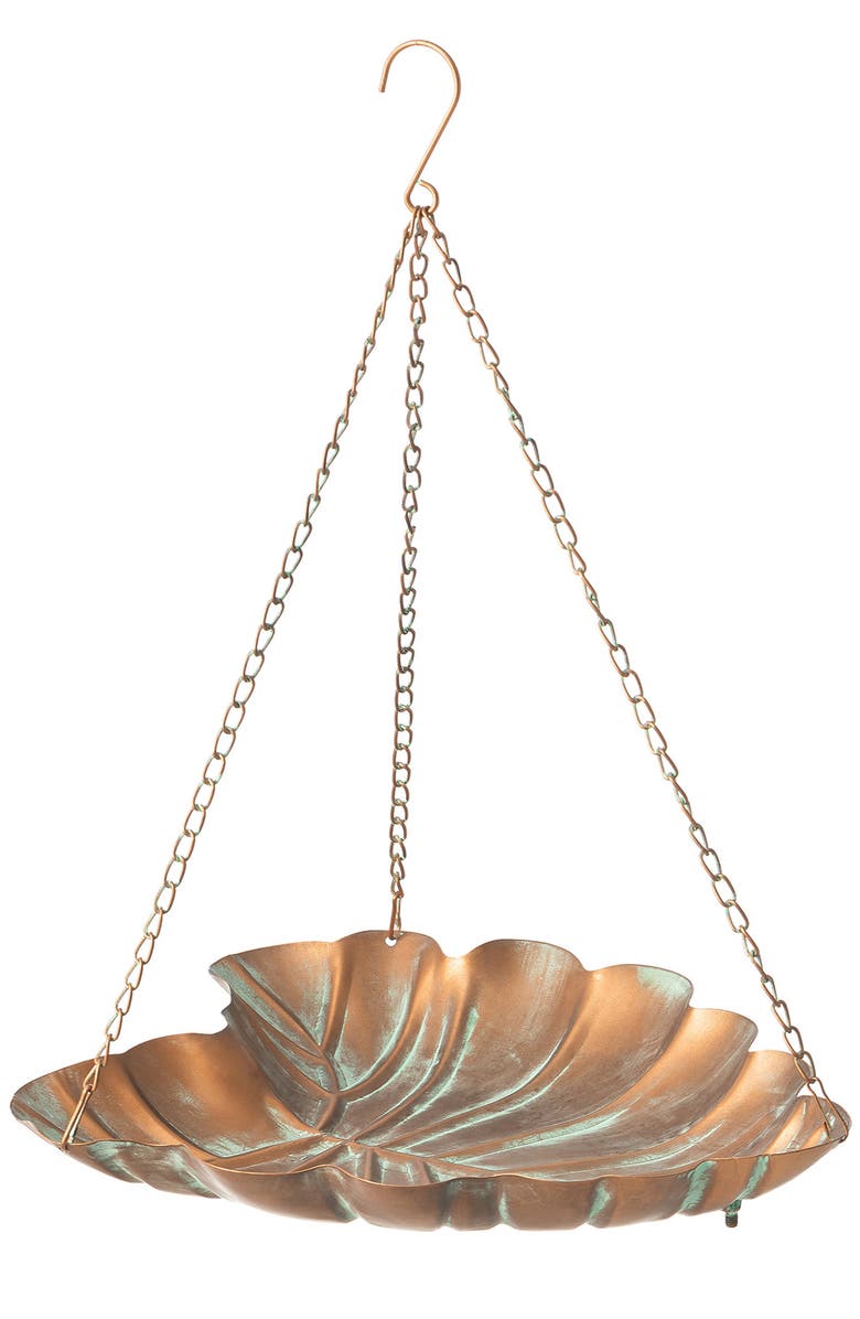 Glitzhome 19.5"H Multifunctional 2-in-1 Metal Faux Copper Patina Finish Birdfeeder, Alternate, color, Gold