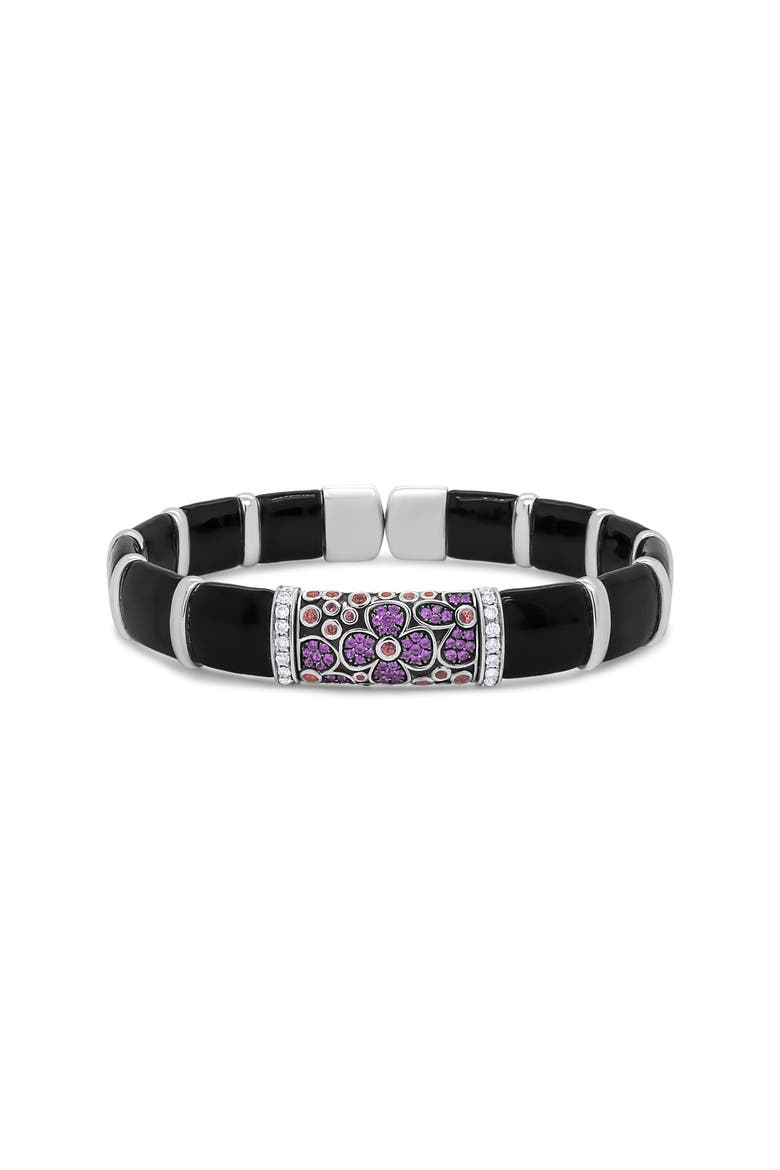 Silver Enamel 1/3 Ct Diamonds & Sapphire Bangle Bracelet -7.75", Alternate, color, White