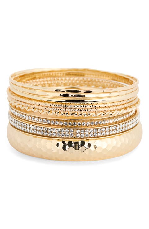 Set of Pavé Crystal Textured Bangle Bracelets