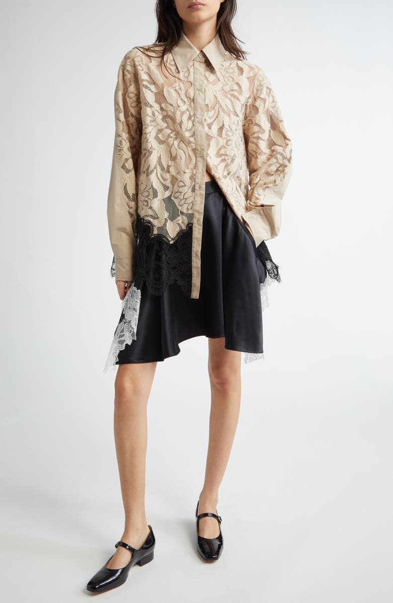 3.1 Phillip Lim Lace Detail Liquid Satin Flounce Miniskirt, Alternate, color, Black-Ivory