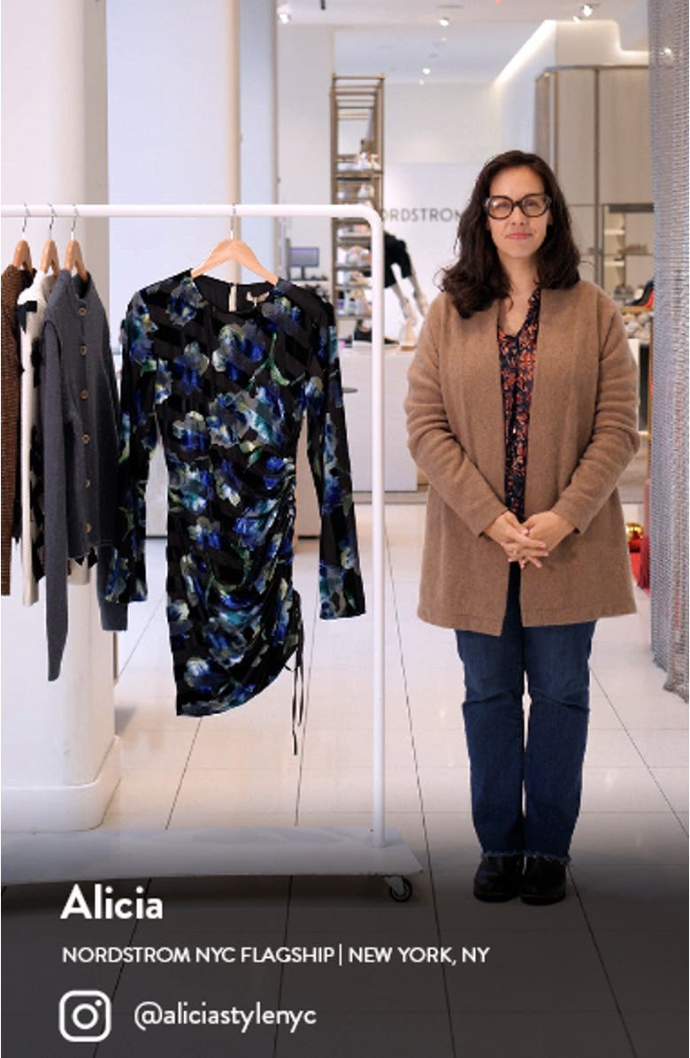 Dexter Metallic Floral Long Sleeve Mixed Media Minidress, sales video thumbnail