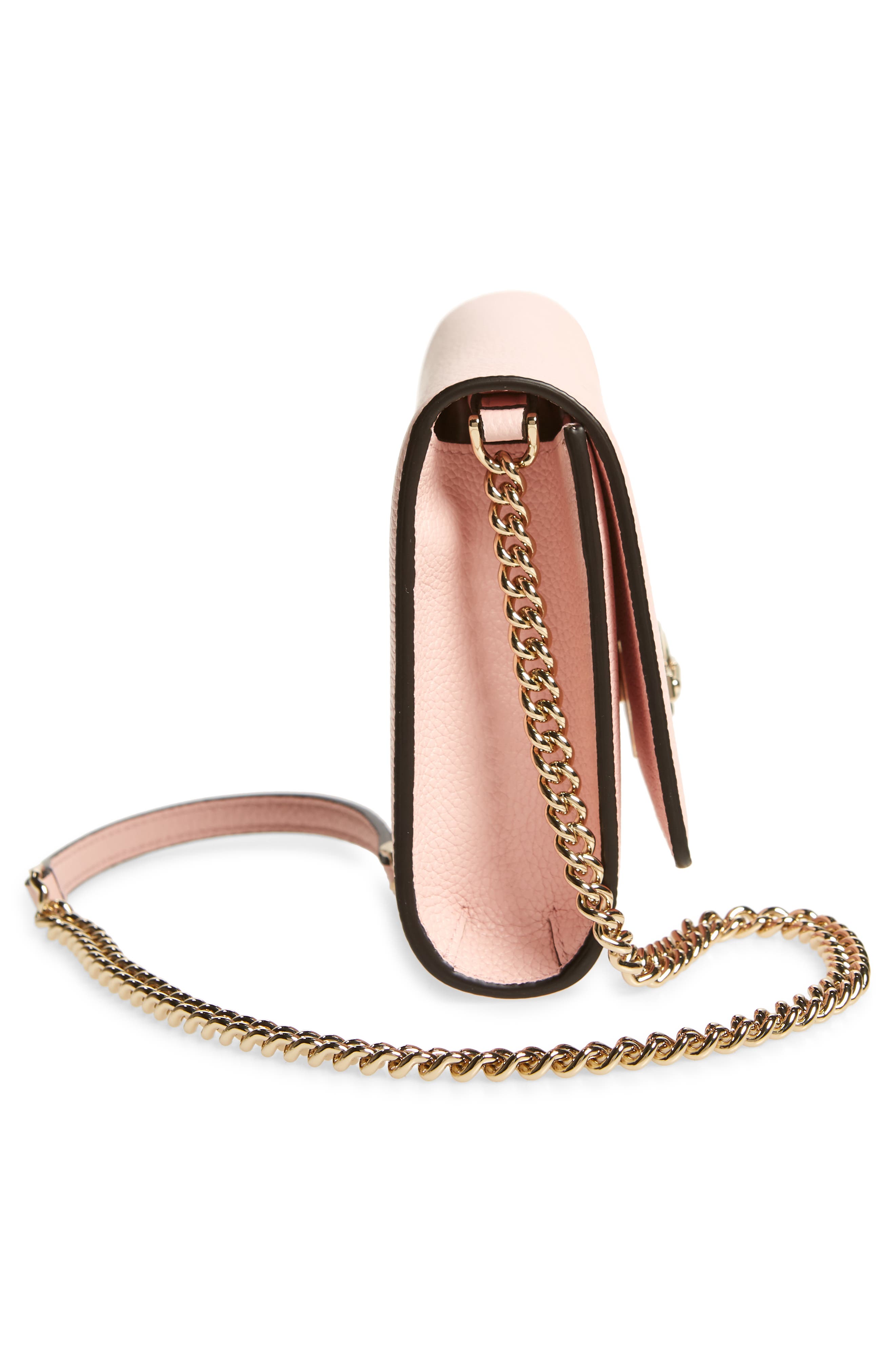 Salvatore Ferragamo The Studio Grainy Leather Wallet on a Chain, Alternate, color, NYLUND PINK
