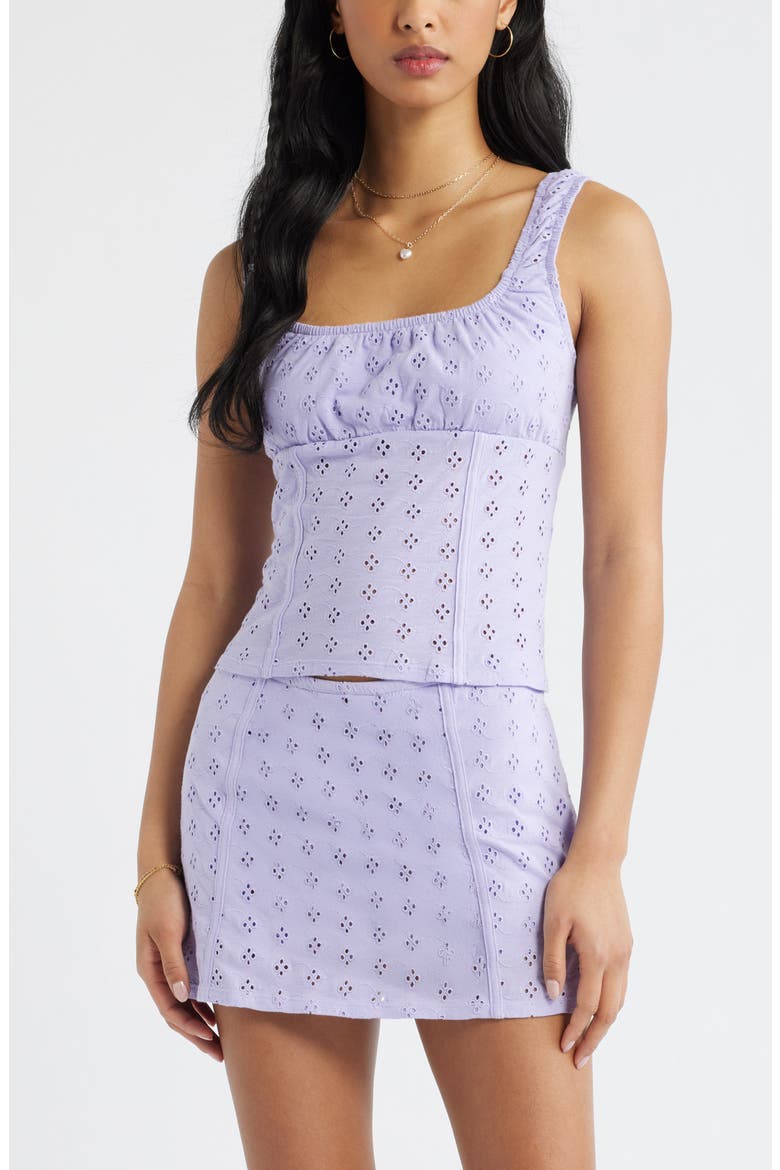 Ruched Cotton Eyelet Tank, Main, color, PURPLE SPRAY