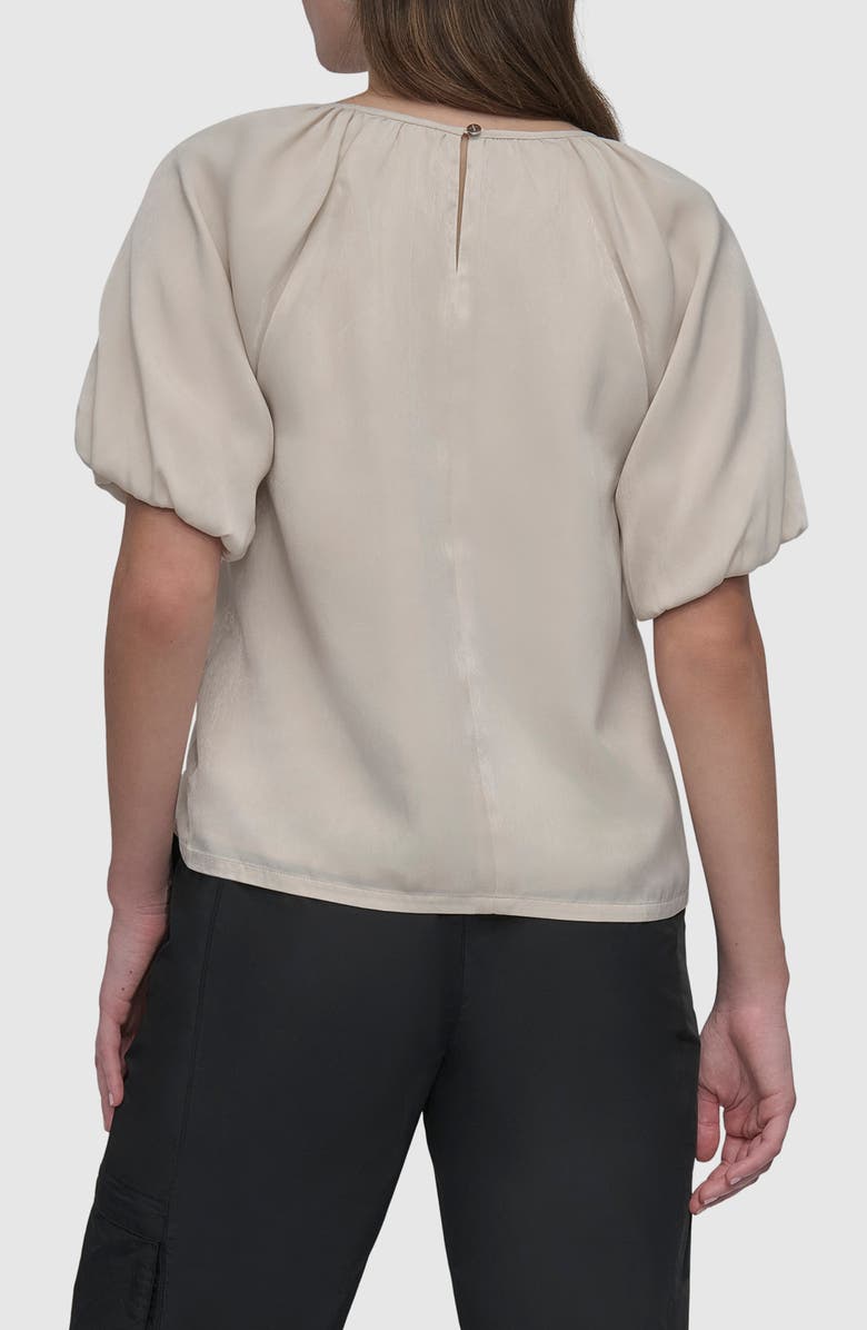 DKNY Logo Puff Sleeve Top, Alternate, color, Light City Khaki