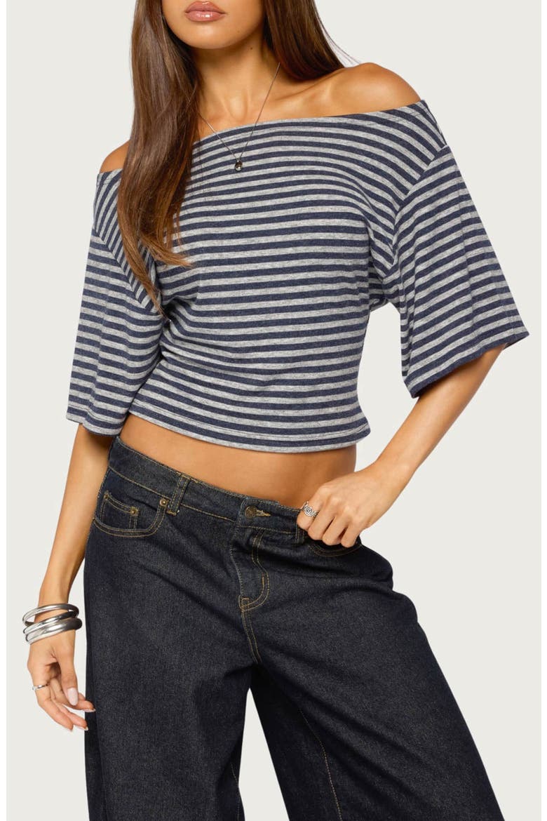 Jadan Striped Off Shoulder Top, Main, color, GRAY