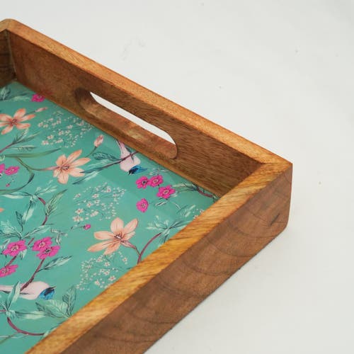 Mela Artisans Aqua Flora Inlay Tray In Brown