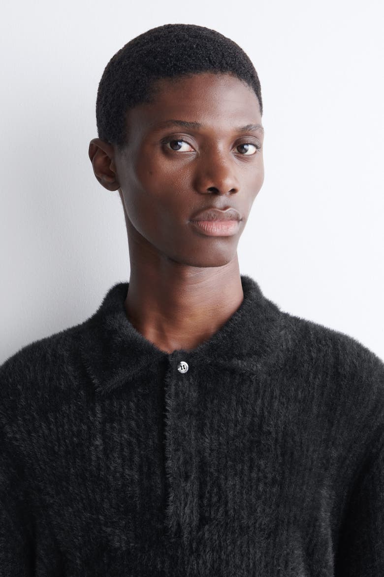 Brushed Knitted Polo Shirt, Alternate, color, BLACK