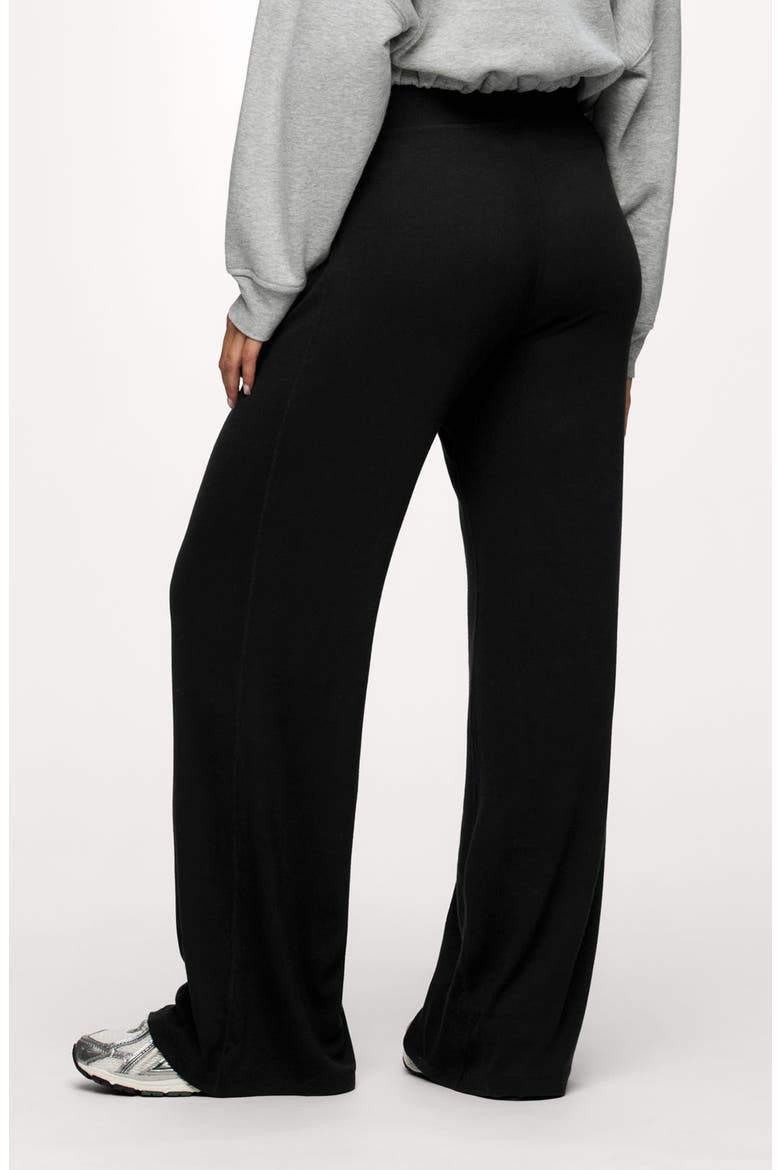 Slinky High Waist Wide Leg Rib Pants, Alternate, color, BLACK
