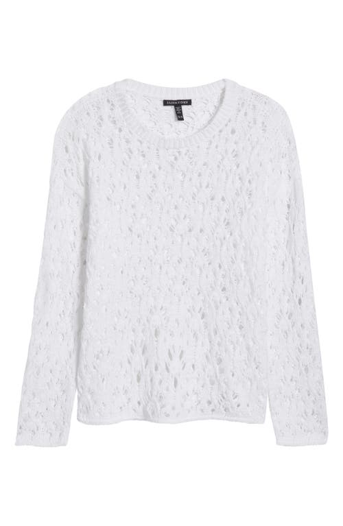 Eileen Fisher Crewneck Open-knit Organic Cotton Sweater In White