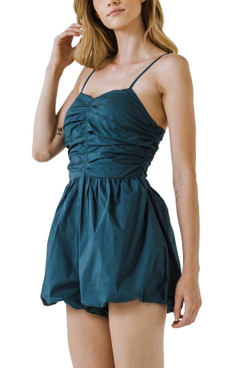 Endless Rose Shirred Blouson Cotton Romper, Alternate, color, Emerald