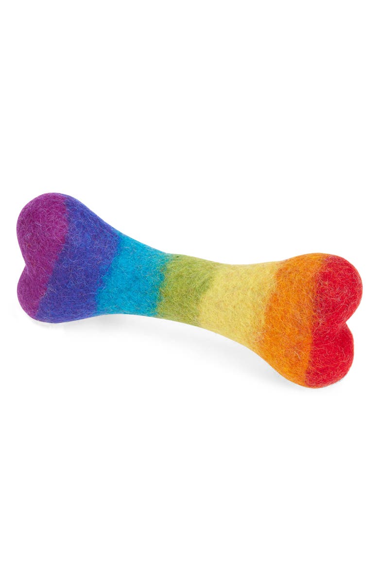 MODERNBEAST Rainbow Bone Felted Wool Pet Toy, Main, color, Small - Rainbow