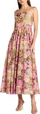 Mac Duggal Floral Sequin Strapless A Line Midi Dress