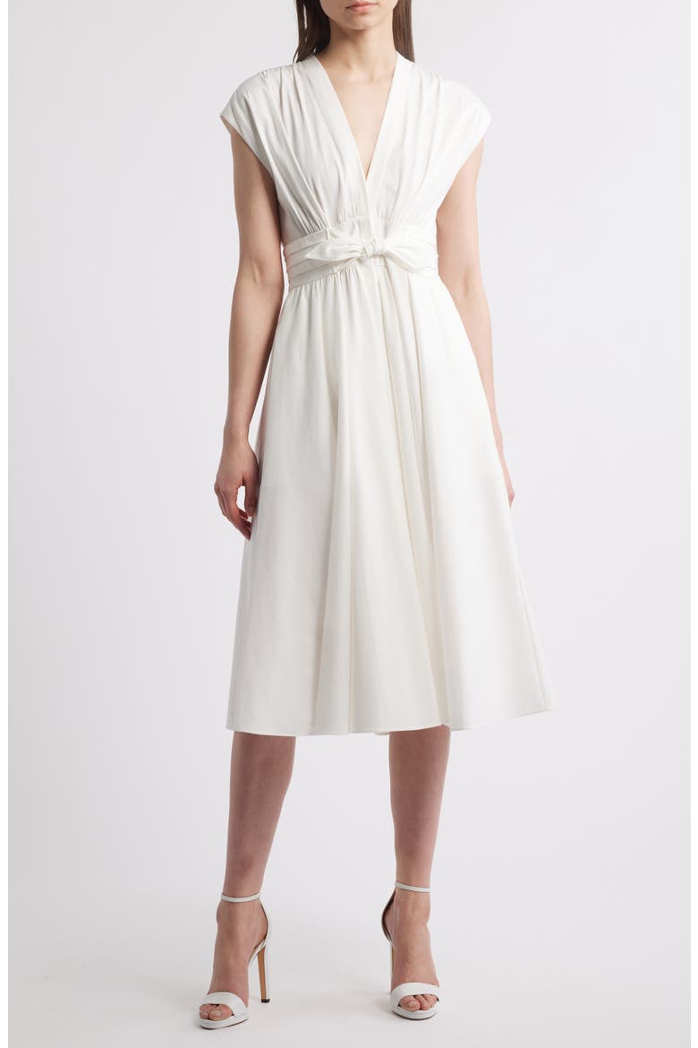 Tie Waist Midi Dress, Main, color, WHITE