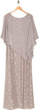 SL FASHIONS Sequin Floral Lace Dress with Capelet