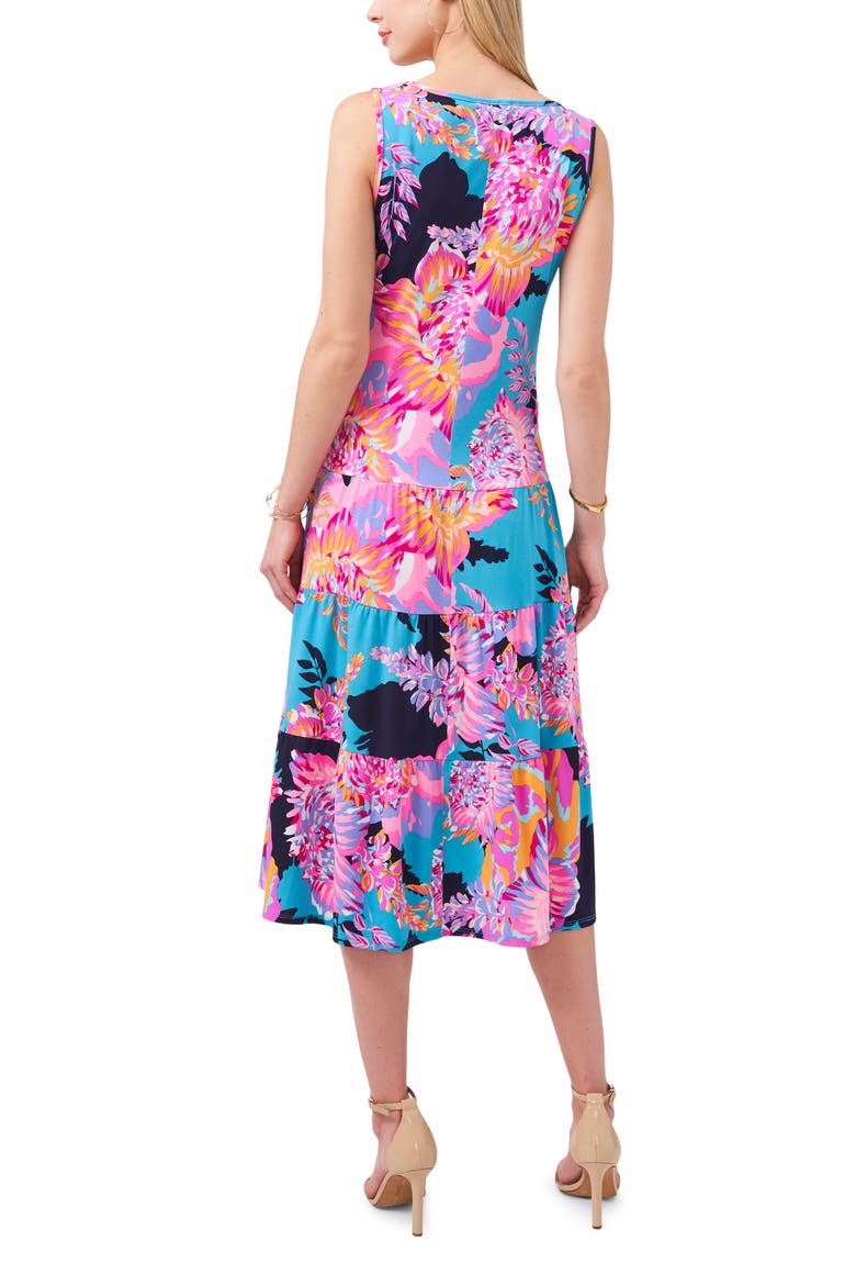 Sleeveless Floral Tiered Midi Dress, Alternate, color, AQUA / NAVY