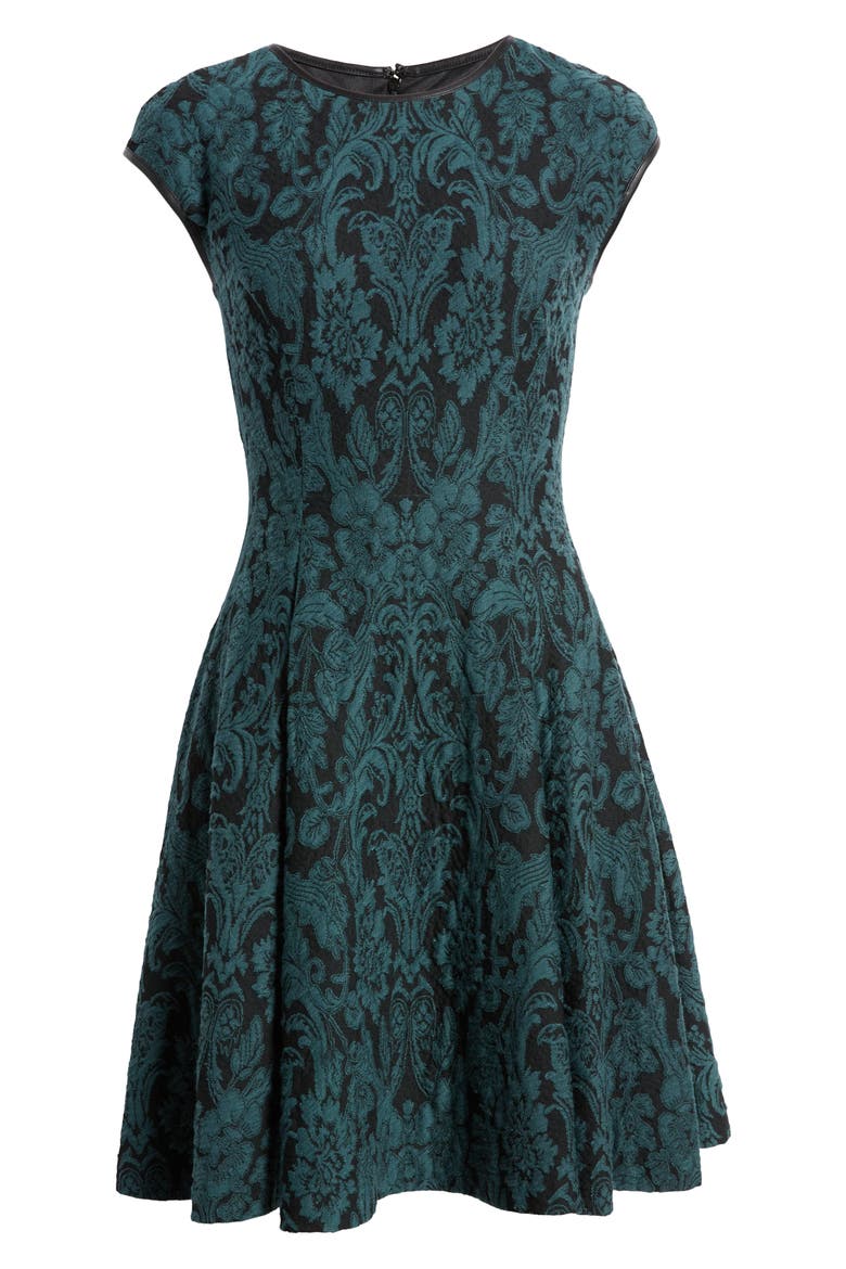 Jacquard Fit & Flare Dress, Alternate, color, HUNTER