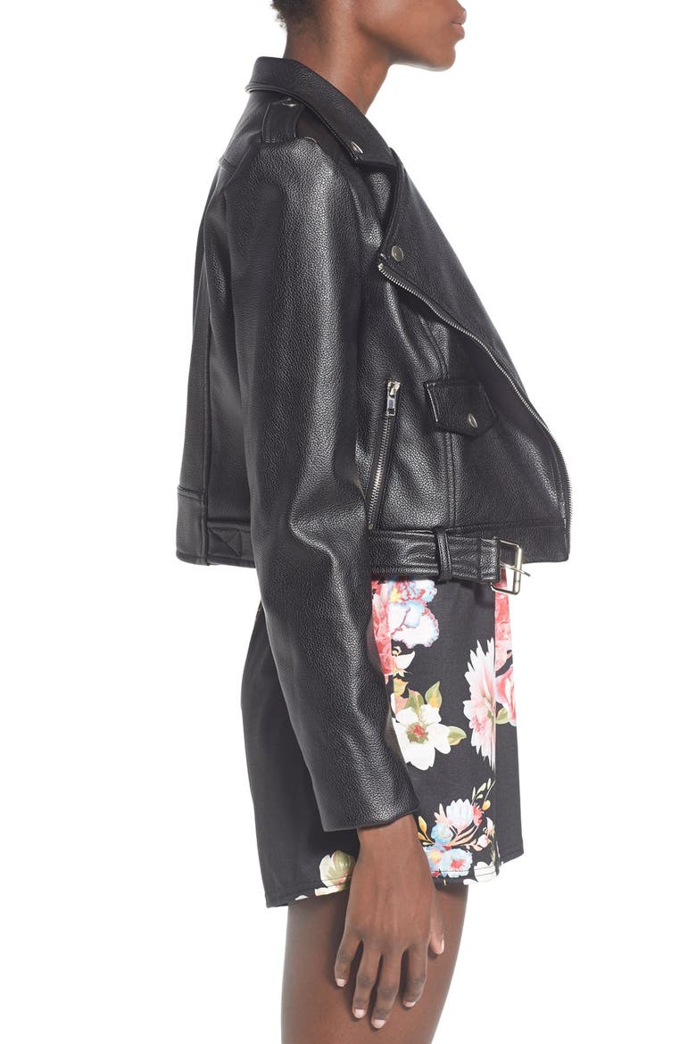 'Zazula' Faux Leather Moto Jacket, Alternate, color, BLACK