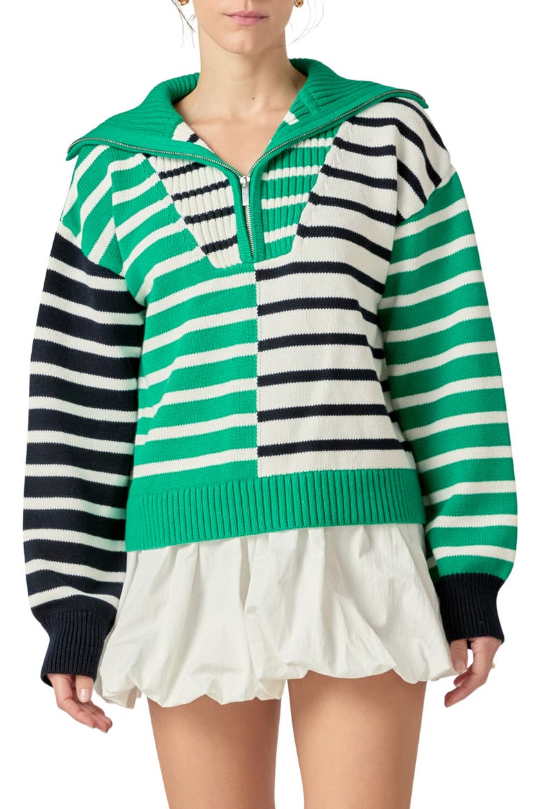 Stripe Half Zip Pullover, Main, color, GREEN/ NAVY