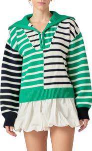 English Factory Stripe Half Zip Pullover
