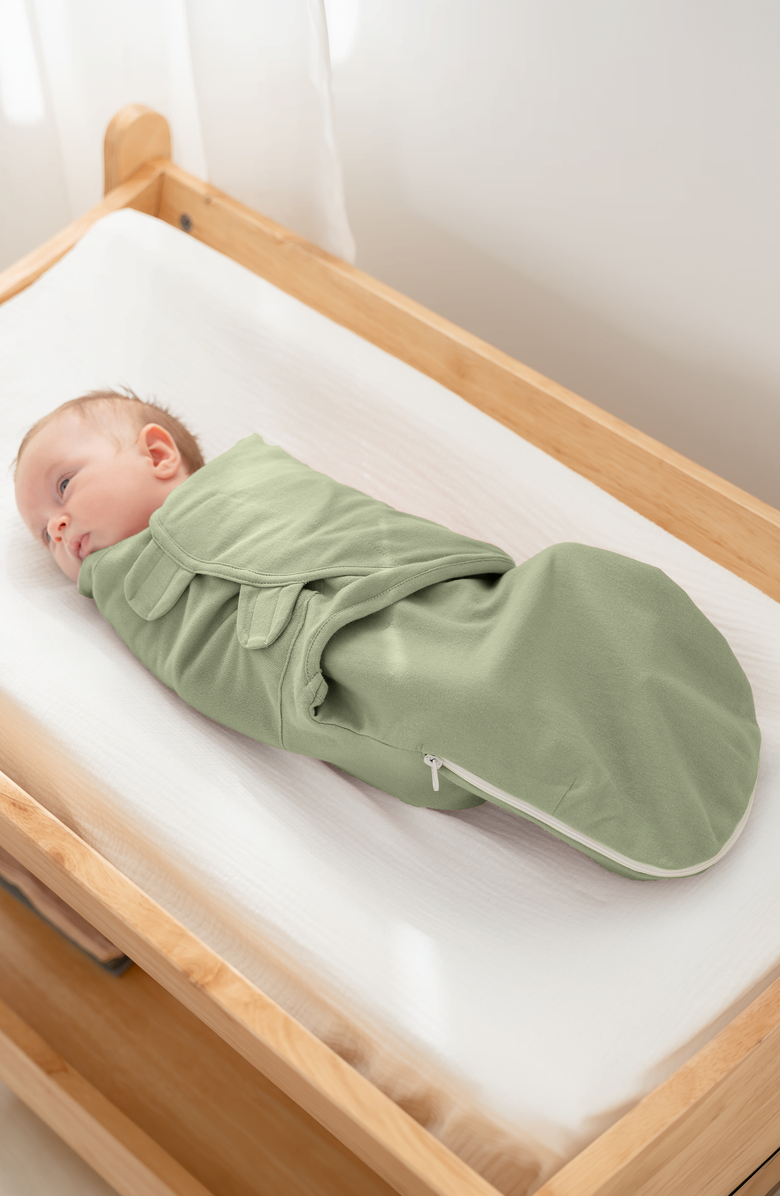 Comfy Cubs Easy Swaddle Blankets with Zipper, Alternate, color, Stone, Sage, Azul