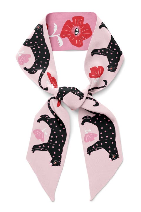 Poppy Polka Cat Twilly Ribbon Scarf