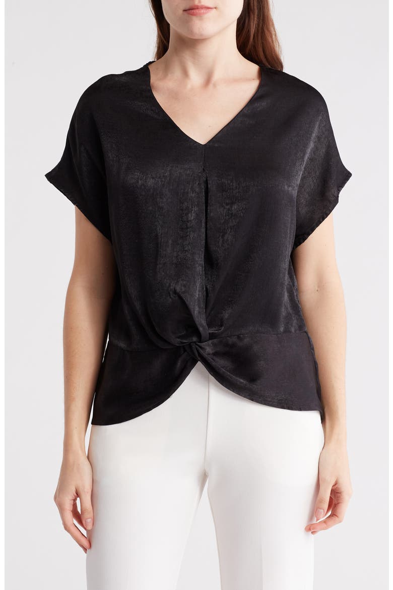Shimmer Cap Sleeve Twist Hem Top, Main, color, BLACK
