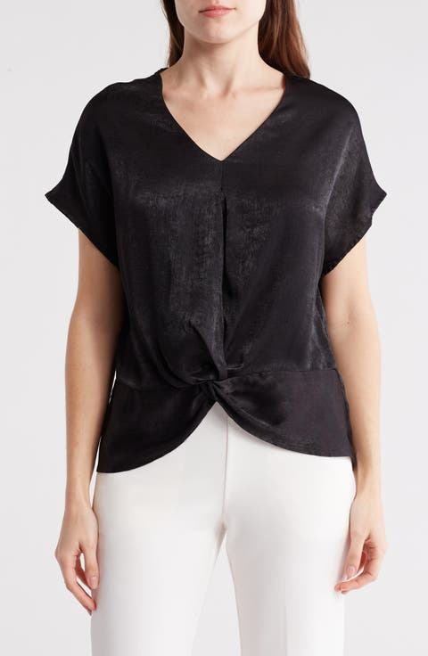 Shimmer Cap Sleeve Twist Hem Top
