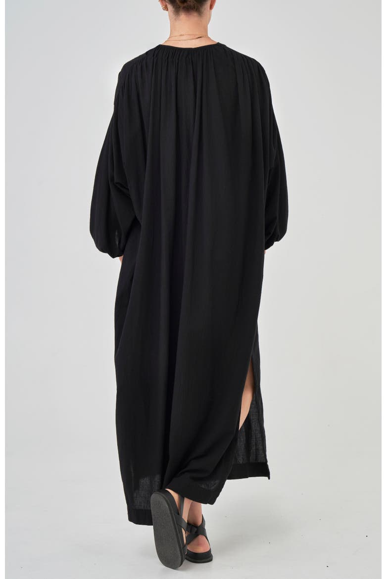 Rouched Shoulder Maxi Cotton Caftan, Alternate, color, Black