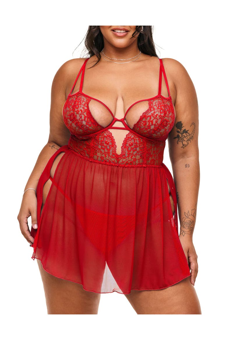 Rae Unlined Babydoll & G-String Set Lingerie, Main, color, Dark red