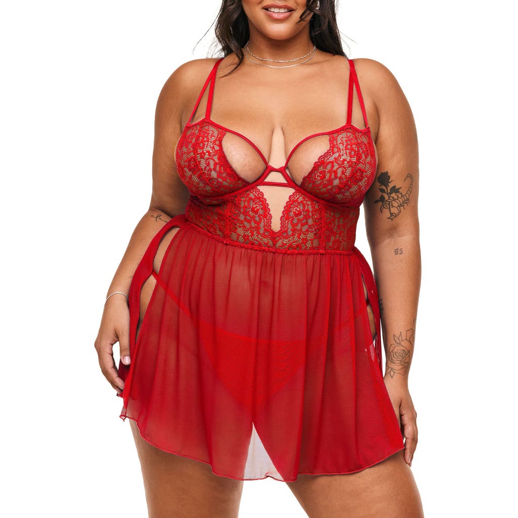 Adore Me Rae Unlined Babydoll & G-string Set Lingerie In Red