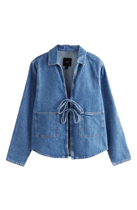 Front Tie Boxy Denim Jacket