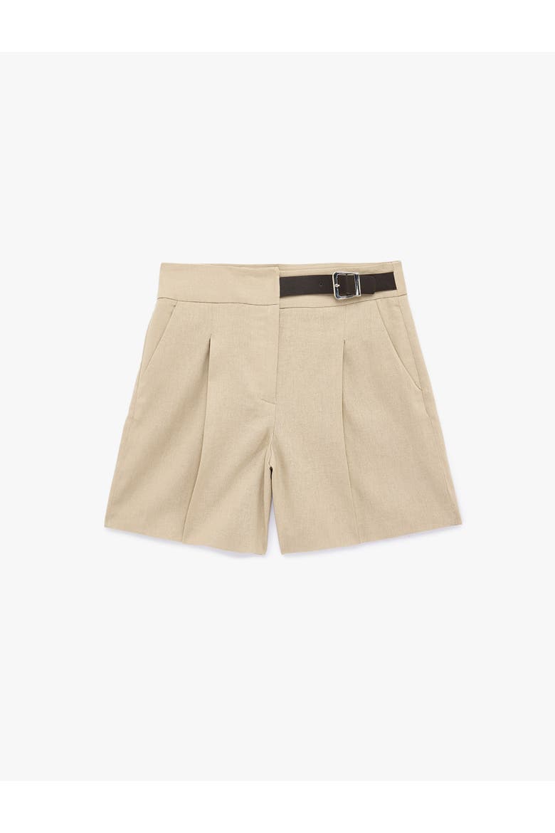 Pleated Linen Bermuda Shorts with Half Belted, Alternate, color, MINK