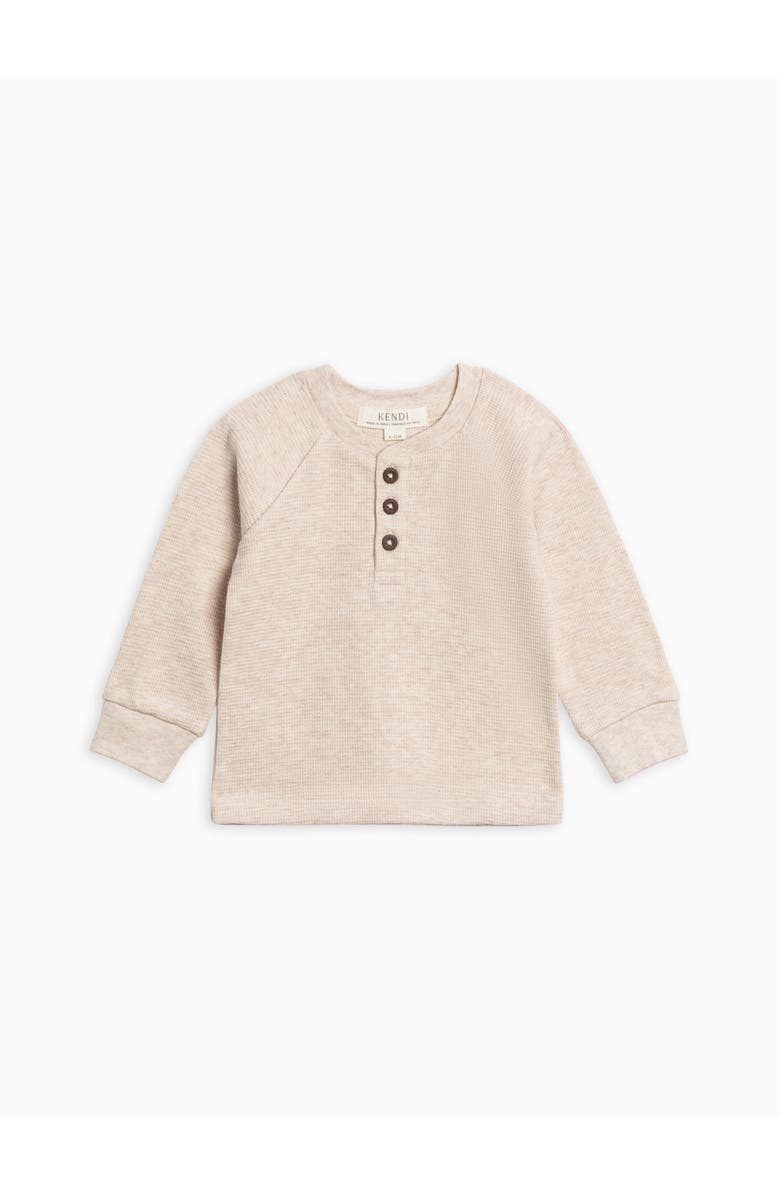 Kendi Jones Waffle Knit Henley Raglan Shirt, Main, color, Heather Oat