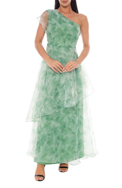 One Shoulder Floral Organza Gown