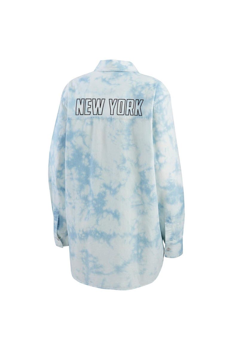 Women's WEAR by Erin Andrews White New York Rangers Oversized Tie-Dye Button-Up Denim Shirt, Alternate, color, White
