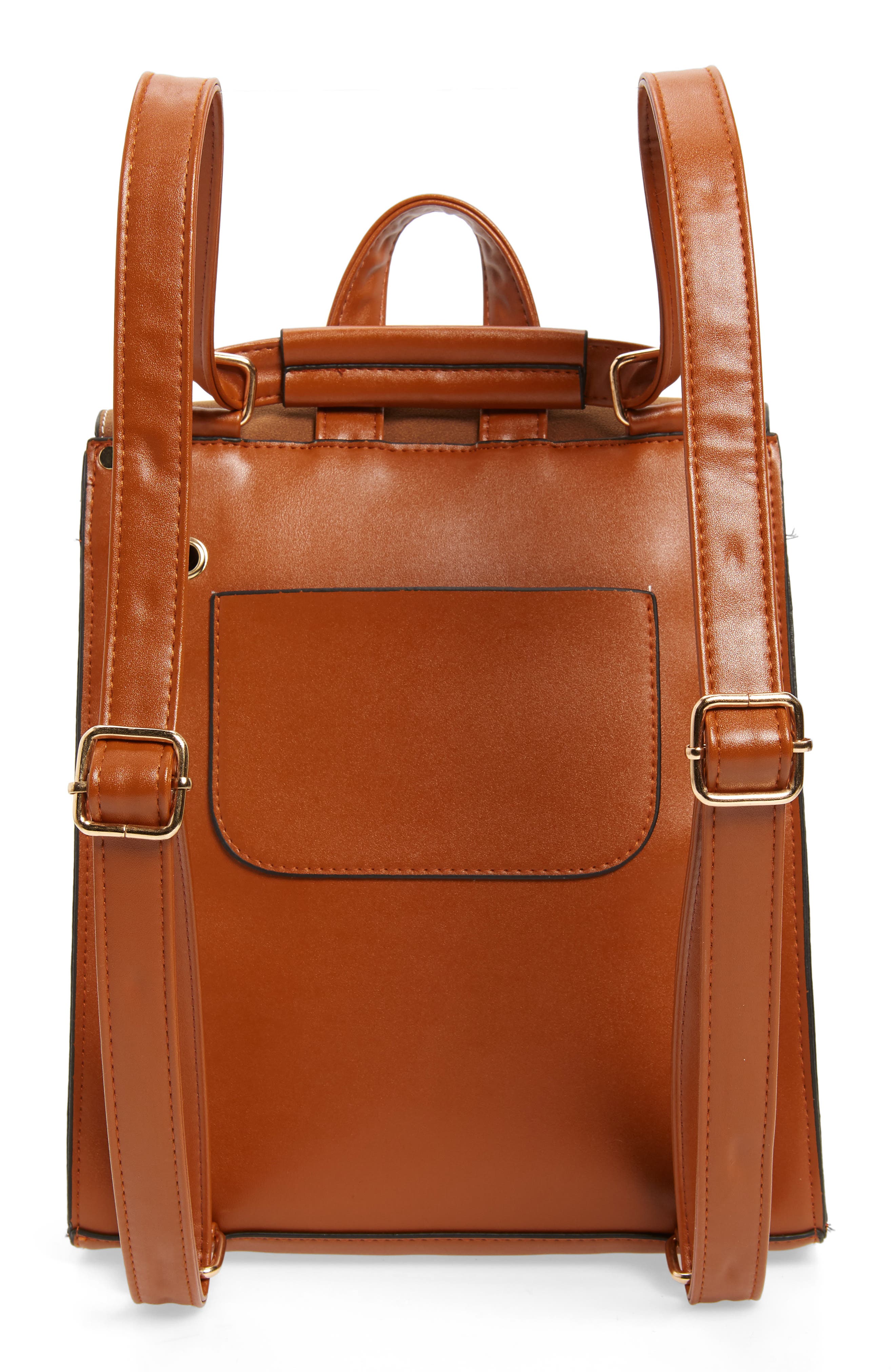 Beaded Tassel Faux Leather Backpack, Alternate, color, BROWN