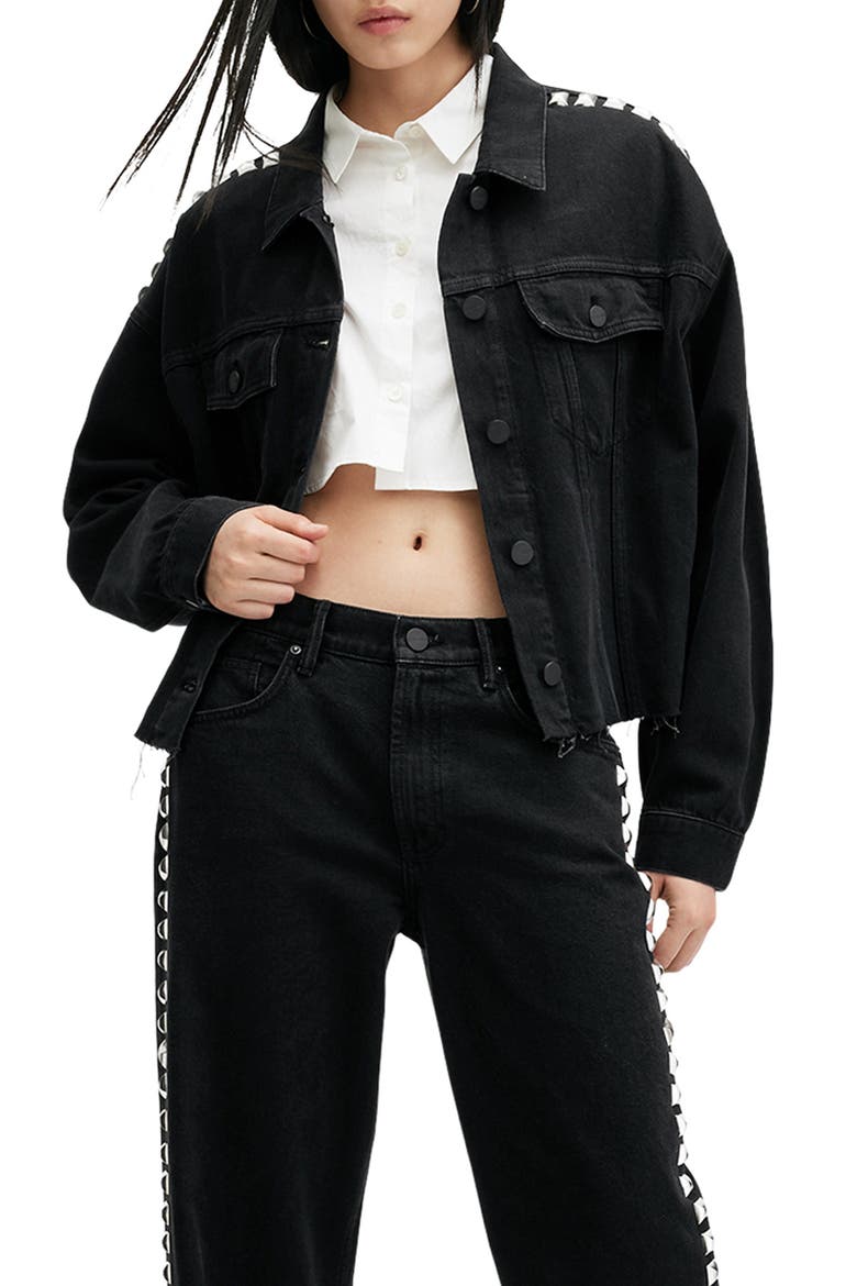 Piper Studded Denim Shacket, Alternate, color, BLACK