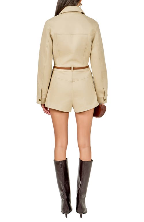 Endless Rose Faux Suede Long Sleeve Romper In Neutral