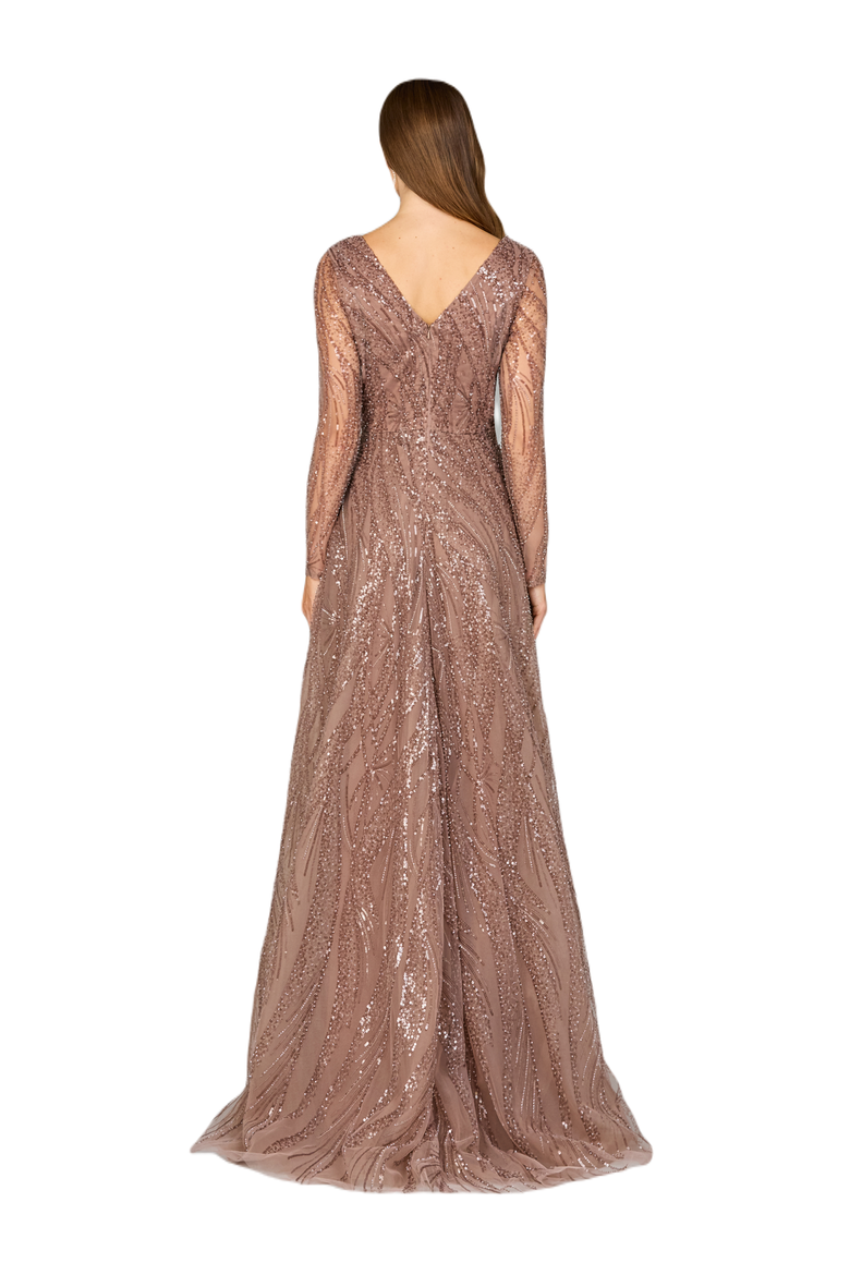 Modest Long Sleeve Ball Gown, Alternate, color, Taupe