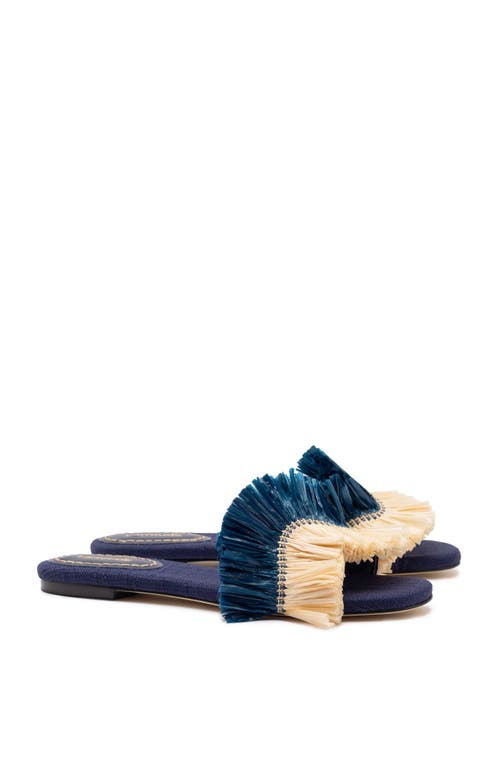 Larroude Ivy Fringe Flat In Navy Fringe