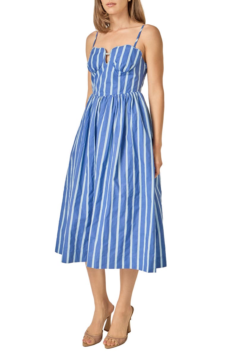 English Factory Marine Stripe Sleeveless Cotton Midi Dress, Alternate, color, Blue Stripes