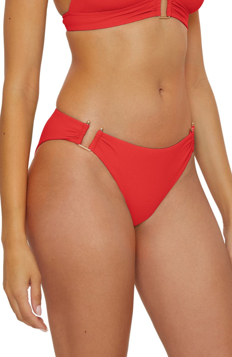 Becca Modern Edge Hipster Bikini Bottoms, Alternate, color, Fire