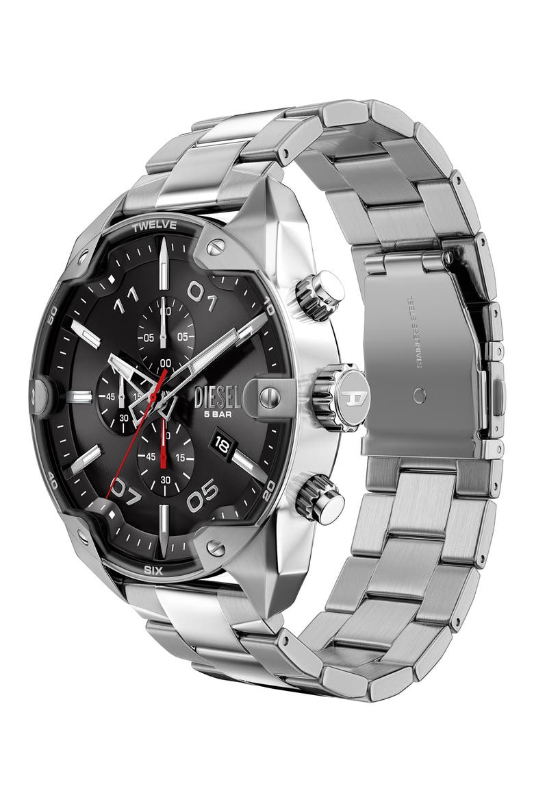 Spiked Chronograph Bracelet Watch, 49mm, Alternate, color, BLACK/ SILVER