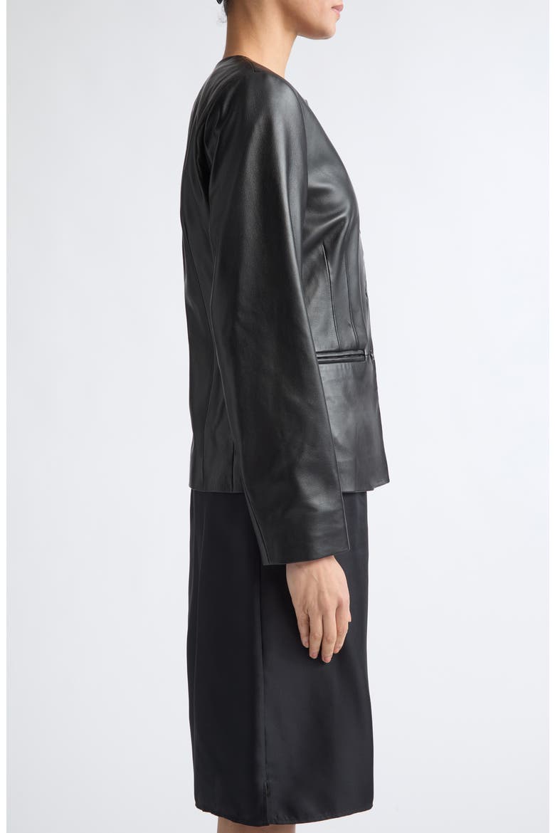 Adea Collarless Lambskin Leather Jacket, Alternate, color, BLACK