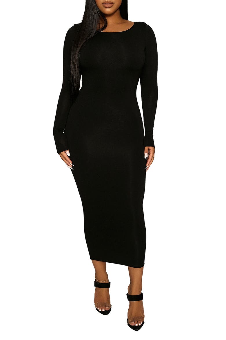 Timeless Long Sleeve Body-Con Midi Dress, Main, color, BLACK