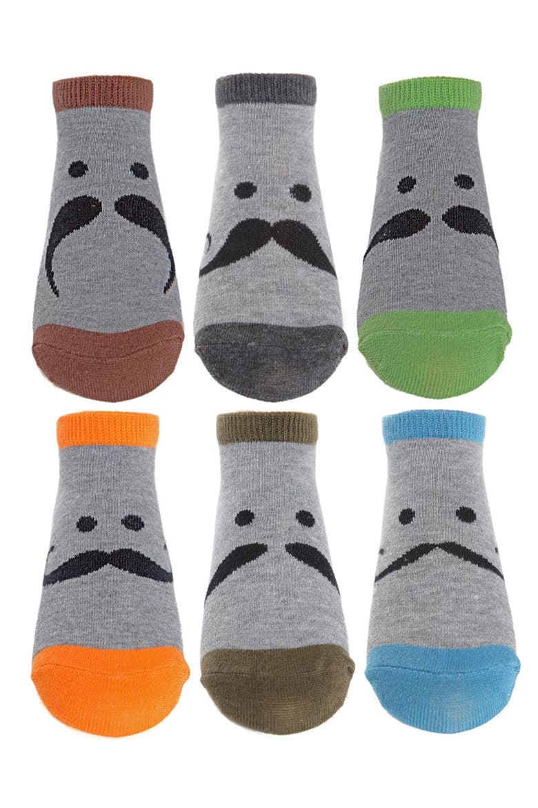 6 Pair Pack Mustache Mood Low Cut Socks, Main, color, Med Gray Heather