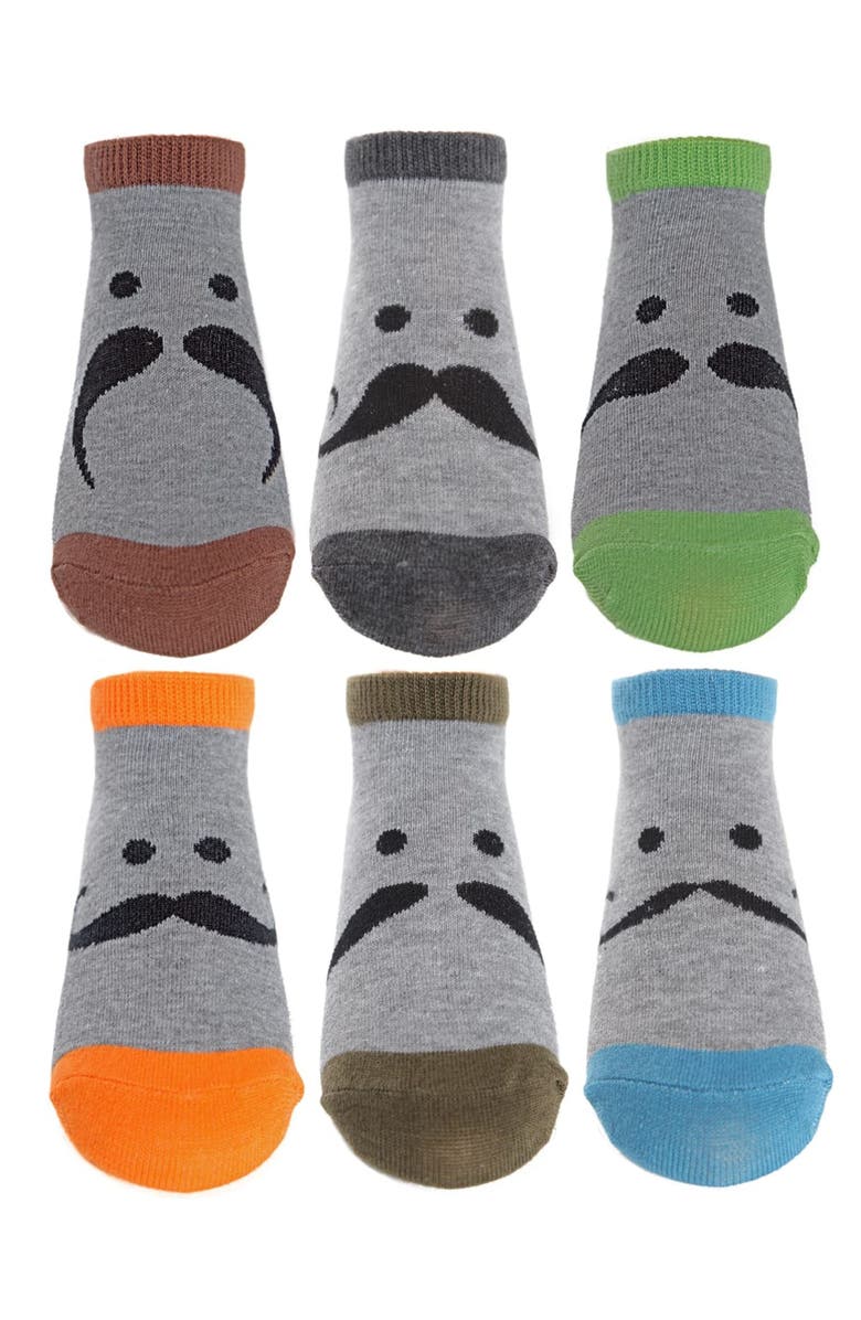 MeMoi 6 Pair Pack Mustache Mood Low Cut Socks, Main, color, Med Gray Heather
