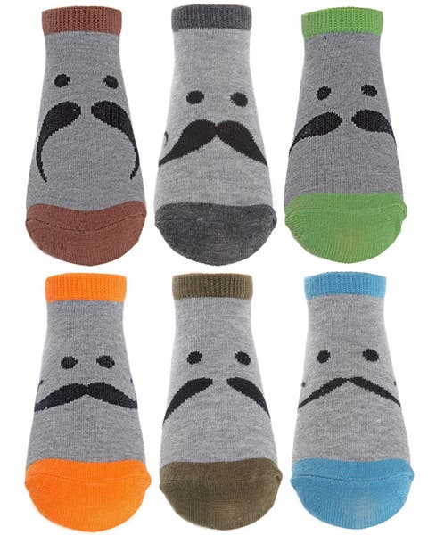 6 Pair Pack Mustache Mood Low Cut Socks (Big Kid)