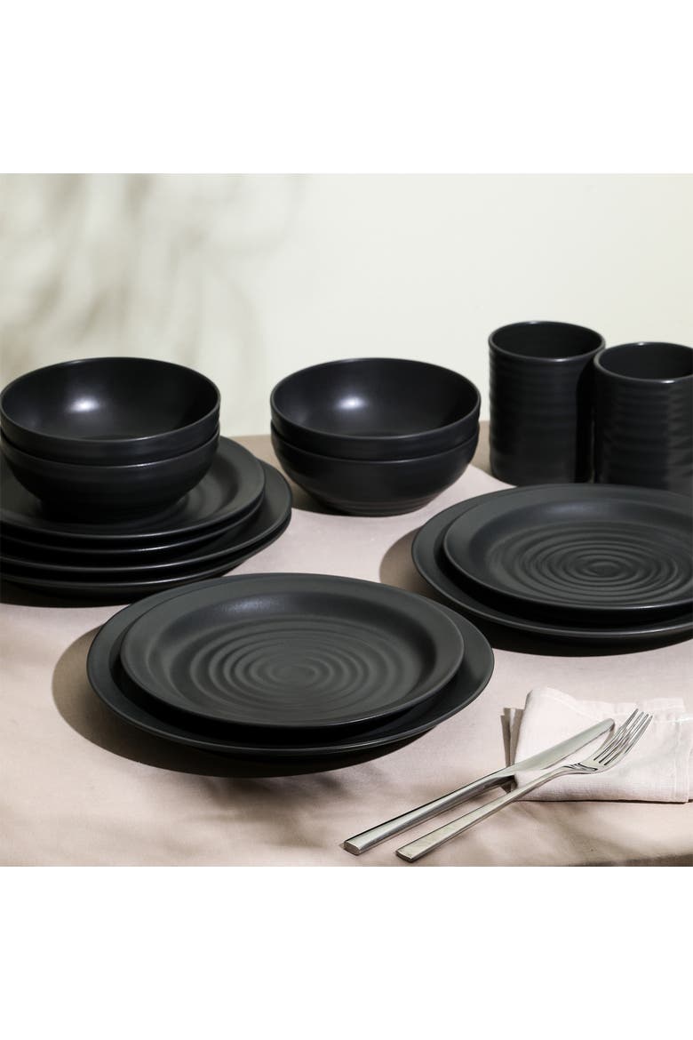 Orbit Stoneware 12-Piece Dinnerware Set with Cereal Bowls, Alternate, color, Charcoal